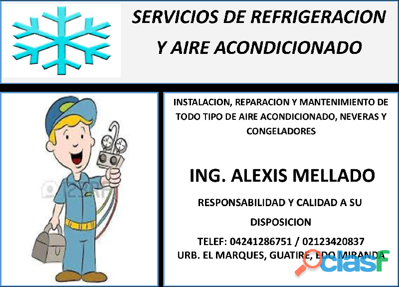 Servicios Tecnico en Refrigeracion, aire acondicionado y