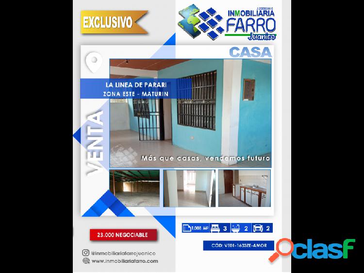 SE VENDE CASA LINEA DE PAPARI MATURIN VE01-1603ZE-AMOR