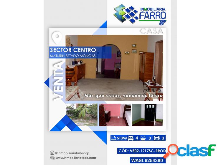 SE VENDE CASA EN EL CENTRO DE MATURIN VE02-1217SC-RROD