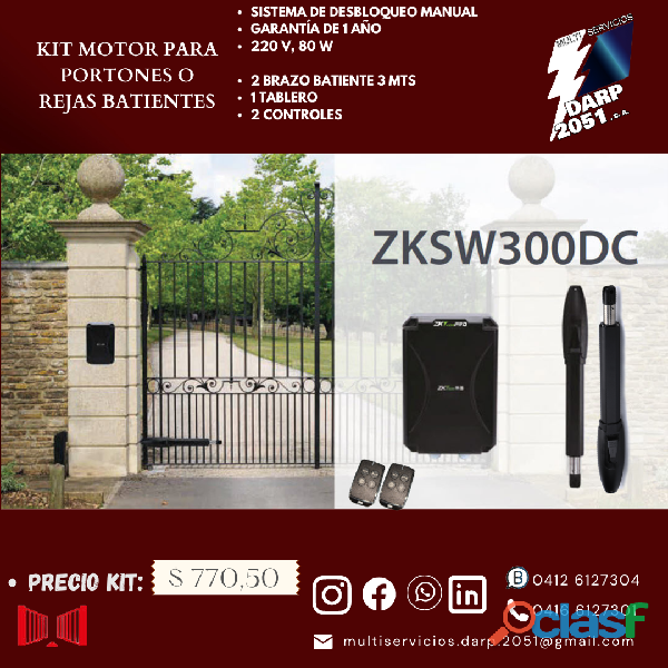 ZKSW300DC: KIT Motor para portones o rejas Batientes