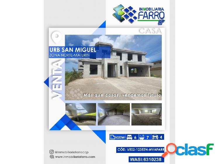 SE VENDE CASA EN SAN MIGUEL EN OBRA GRIS VE02-1235ZN-MYAFARR