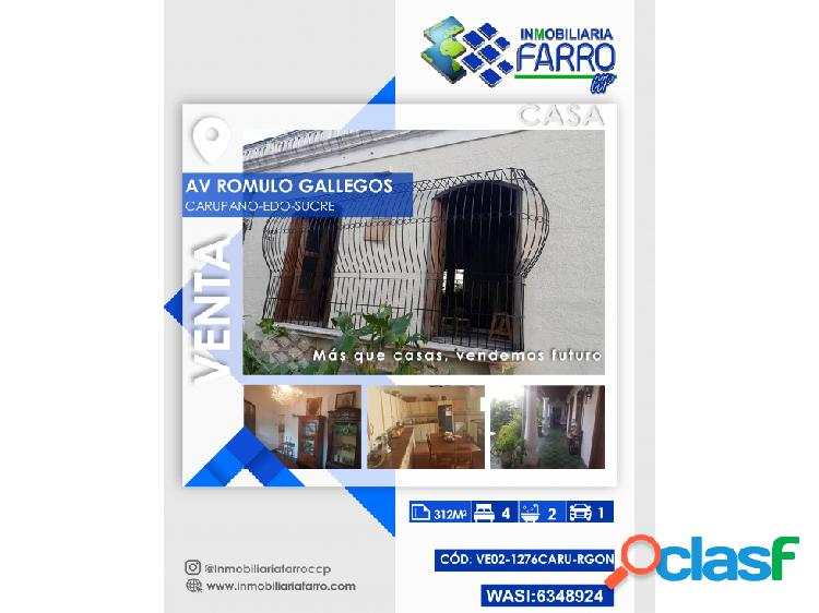 SE VENDE CASA EN CARUPANO ESTADO SUCRE VE02-1276CARU-RGON