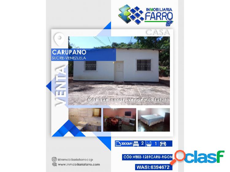 SE VENDE CASA EN CARUPANO ESTADO SUCRE VE02-1289CARU-RGON