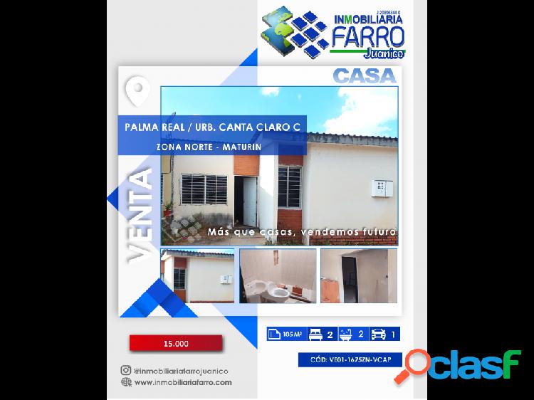 SE VENDE CASA PALMA REAL URB CANTA CLARO C VE01-1675ZN-VCAP