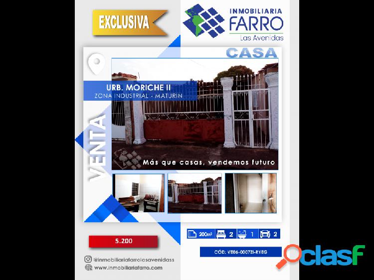 SE VENDE CASA URB. MORICHE II ZONA INDUSTRIAL MATURIN