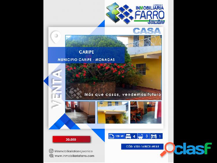 SE VENDE CASA CARIPE MONAGAS VE01-1690CR-MFAR