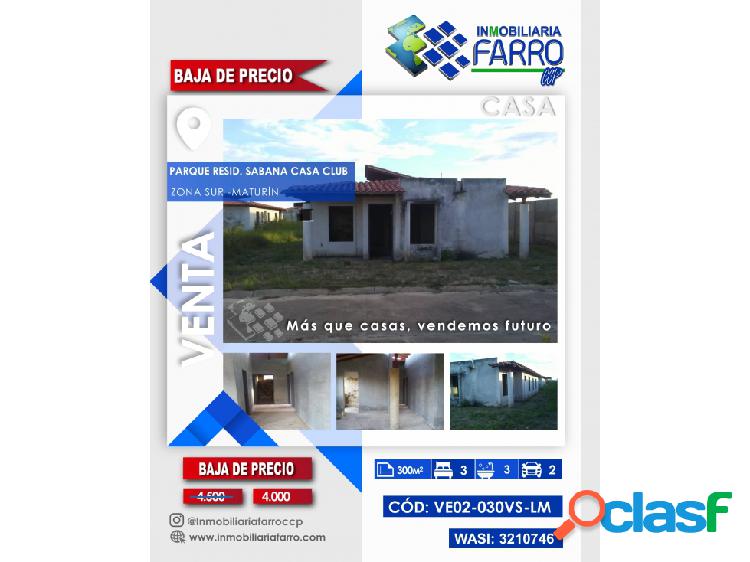 Se Vende Casa Obra Gris Urb Sabana VE02-030VS-LM