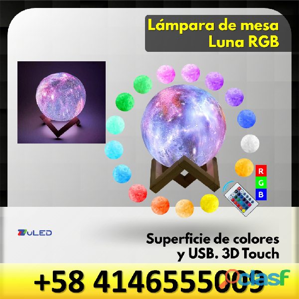 LAMPARA LED DE MESA LUNA 3D SUPERFICIE DE COLORES TOUCH USB