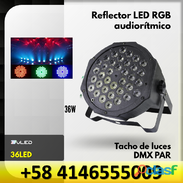 REFLECTOR LED RGB TACHO DE LUCES AUDIORITMICO 54W RGBW DMX