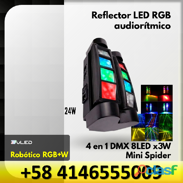 REFLECTOR LED RGBW ROBOTICO 4 EN 1 DMX 8LED X3W MINI SPIDER