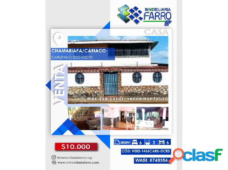 CASA EN CHAMARIAPA/CARIACO/CARUPANO VE02-1466CARU-DCED