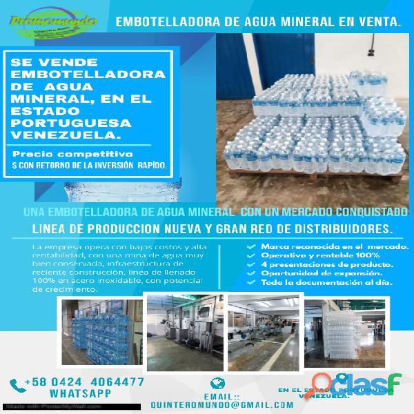 Embotelladora de agua mineral en venta muy rentable y 100%
