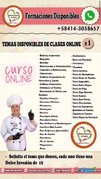Clases Online de Repósteria, Pasteleria y Panaderia 1$