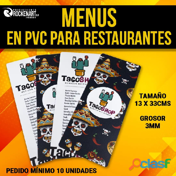 MENUS EN PVC PERSONALIZADOS PARA RESTAURANT