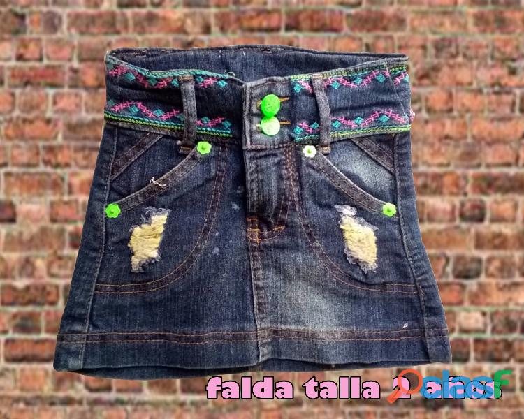 FALDA DE JEAN PARA NIÑAS TALLA 2 AÑOS