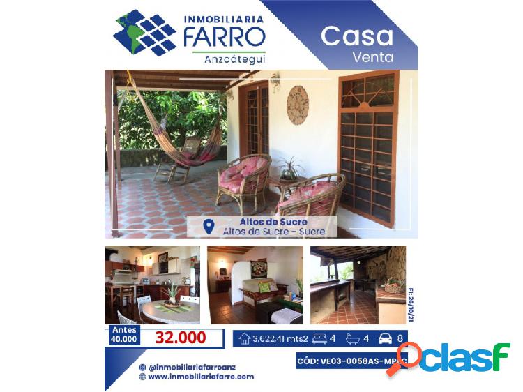 EN VENTA CASA DE CAMPO EN LOS ALTOS DE SUCRE