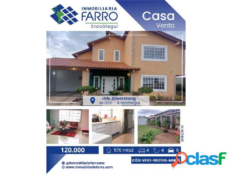 EN VENTA CASA UBICADA EN ANACO URB SILVERSTONG