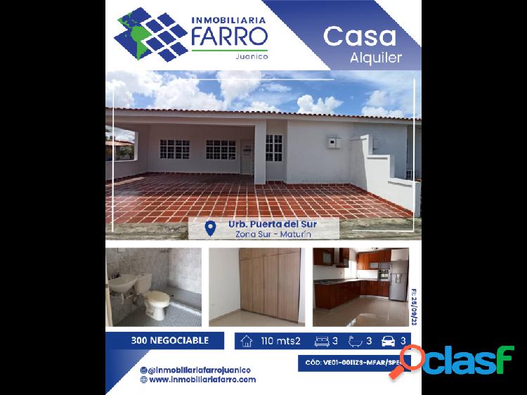 SE ALQUILA CASA EN URB PUERTA DEL SUR VE01-0011ZS-MFAR/SPEC