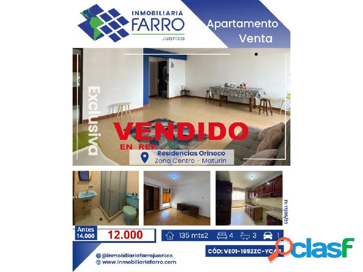 SE VENDE APARTAMENTO RESD ORINOCO VE01-1692ZC-YCAR