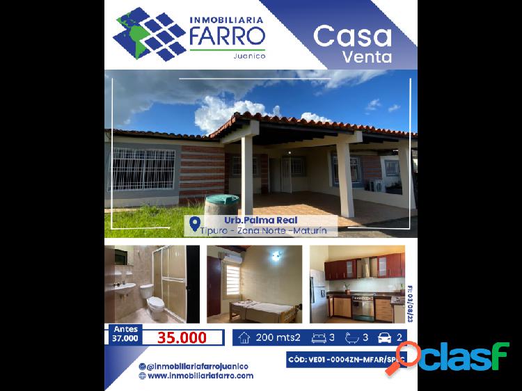 SE VENDE CASA AMOBLADA URB.PALMA REAL - TIPURO