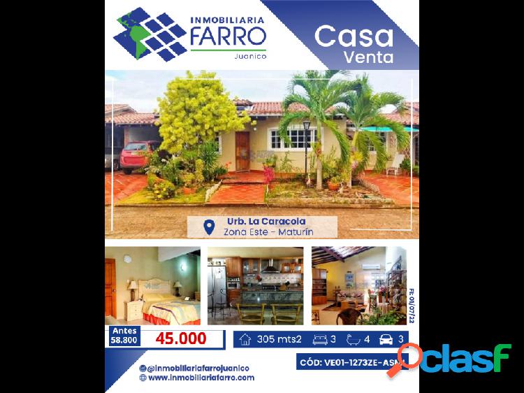 SE VENDE CASA EN LA CARACOLA ZONA ESTE MATURIN