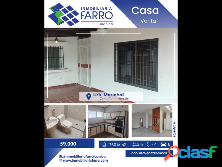 SE VENDE CASA EN LA URB.MORICHAL VE01-0002ZE-WCOR