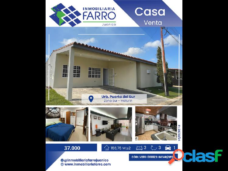 SE VENDE CASA EN LA URB. PUERTA DEL SUR