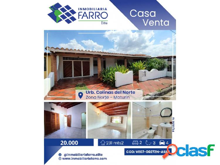 SE VENDE CASA EN URB COLINAS DEL NORTE MATURIN