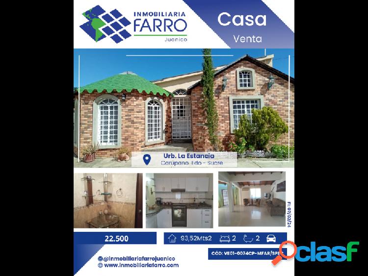 SE VENDE CASA EN URB.LA ESTANCIA - CARUPANO