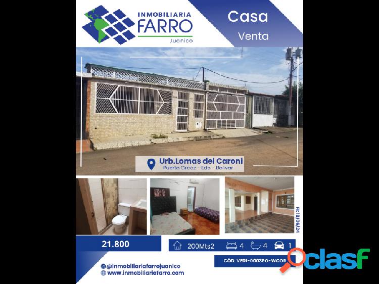 SE VENDE CASA EN URB.LOMAS DEL CARONI EDO BOLIVAR