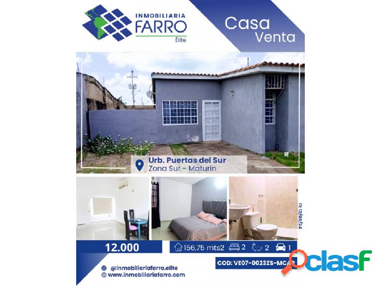 SE VENDE CASA EN URB PUERTAS DEL SUR VE07-0023ZS-MCAR