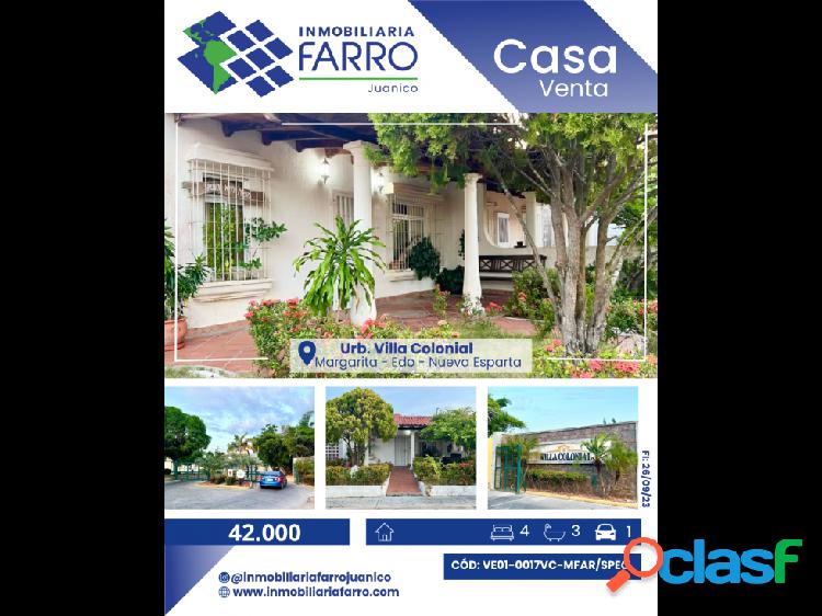 SE VENDE CASA EN URB.VILLA COLONIAL - MARGARITA