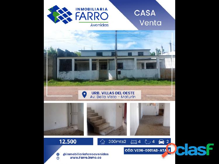 SE VENDE CASA EN URB. VILLAS DEL OESTE, MATURIN,