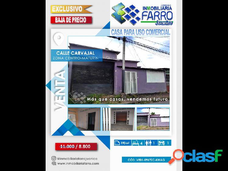 SE VENDE CASA PARA USO COMERCIAL. AV CARVAJAL