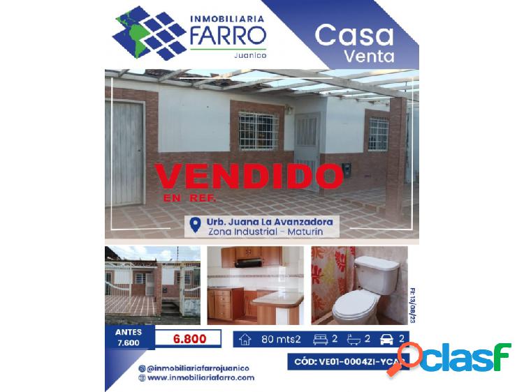 SE VENDE CASA URB. JUANA LA AVANZADORA, MATURIN