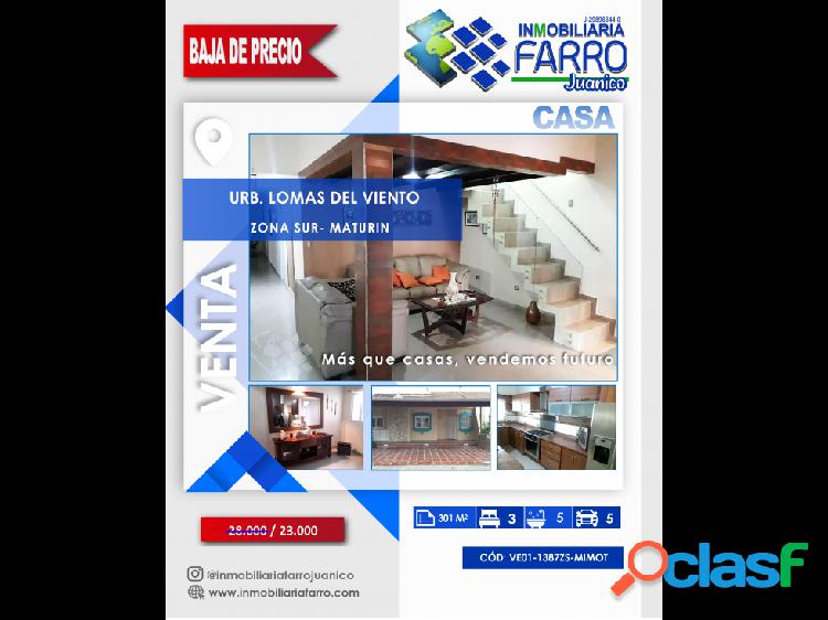 SE VENDE CASA URB. LOMAS DEL VIENTO, MATURIN