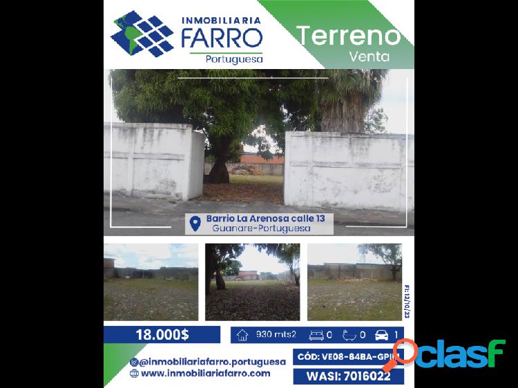 SE VENDE TERRENO BARRIO LA ARENOSA CALLE 13 VE-08