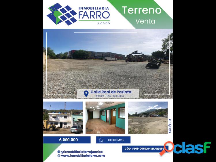 SE VENDE TERRENO EN CALLE REAL DE PARIATA LA GUAIRA