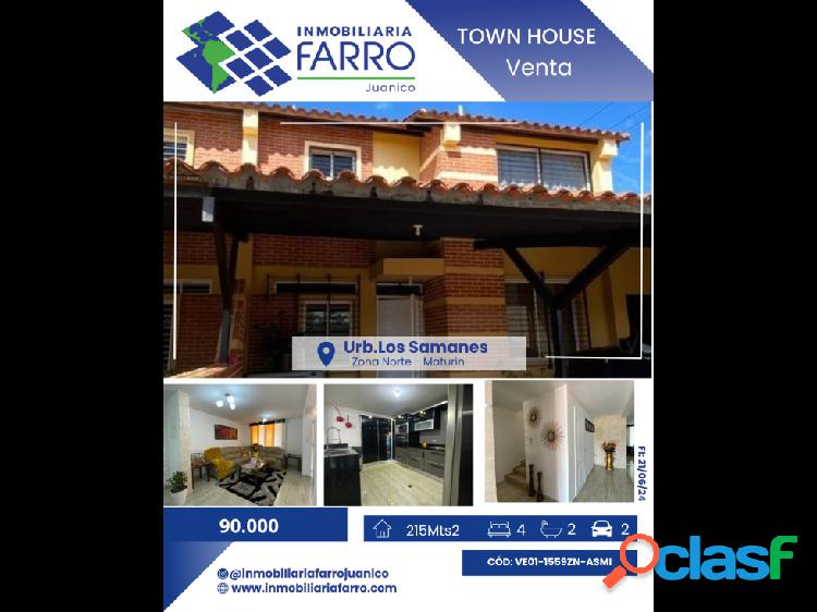 SE VENDE TOWN HOUSE URB LOS SAMANES TIPURO VE01-1559ZN-ASMI