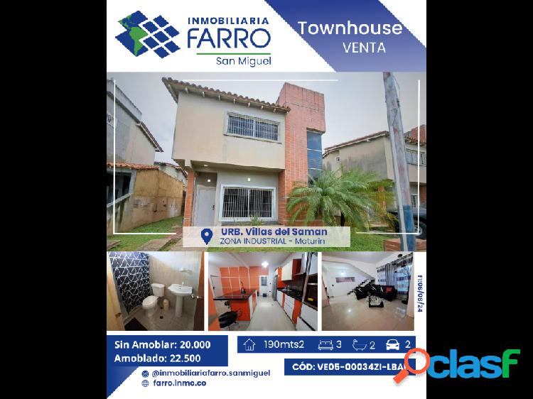 SE VENDE TOWNHOUSE EN RESIDENCIAS VILLAS DEL SAMAN ZONA