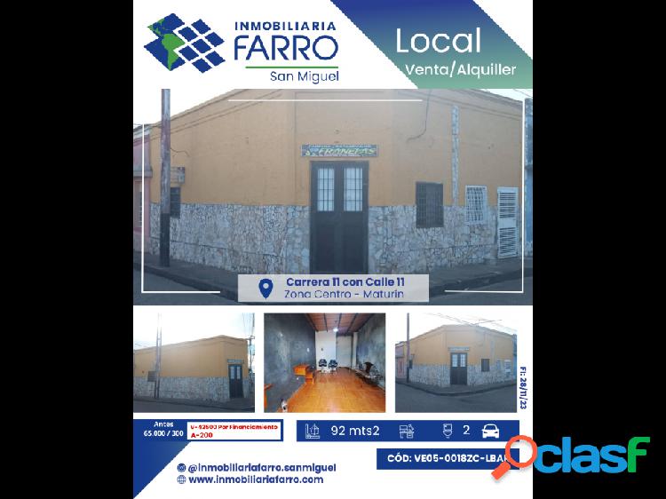 SE VENDE Y ALQUILA LOCAL EN ZONA CENTRO DE MATURIN