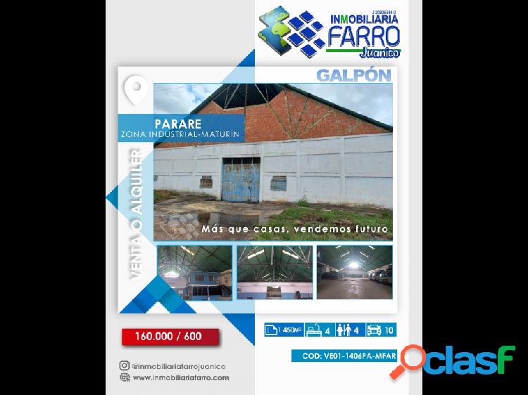 SE VENDE/ALQUILA GALPON VIA PARARE MATURIN VE01-1406PA-MFAR