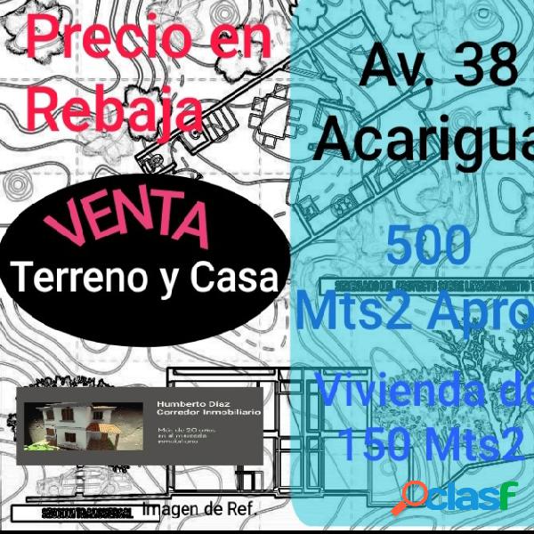 Casa y Terreno Comercial, Av.38 de Acarigua, ideal para