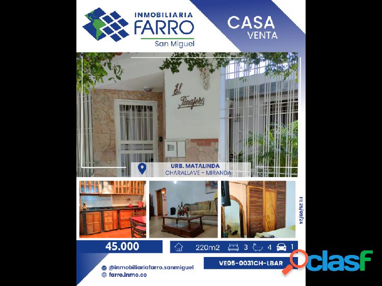 SE VENDE CASA EN URB. MATALINDA EDO MIRANDA VE05-0031EM-LBAR